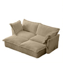 Slipcovered Sofa 2 Seater Sofa    With 2 Ottomans, 2 Seater Sleeper Sofa Bed Home Theater Oversized Sofa For Living Room, Corduroy,Camel