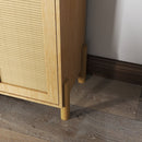 Mid-Century Modern 4-Door Storage Cabinet with Woven Rattan Doors & Adjustable Shelves - Perfect for Living Room & Dining Room