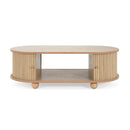 MDF ELEGANT LONG OVAL STORAGE SIDE TABLE WITH RETRO CHARM, NATURAL COLOR