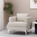 Upholstered Fabric Club Chair with Iron Legs, Beige