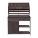 Brown Fir Wood Potting Bench - 5-Drawer Garden Workstation with Slatted Back Panel & Storage Cabinet