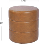 Round Upholstered Faux Leather Ottoman Footrest Camel