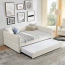 Daybed with Trundle Upholstered Tufted Sofa Bed, Full Size, Boucle Fabric, Beige(83'x58.5'x29.5')