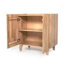 TREXM Wood Accent Cabinet with Storage, Rustic Mango Wood Storage Cabinet with Fluted Design and Adjustable Shelf for Dining Room, Kitchen, and Living Room (Natural)