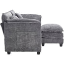 UNITED WE WIN Chenille fabric, solid construction, the overall structure of the sofa is stable, detachable armrests, two foot stools and two-seat sofa with side pockets