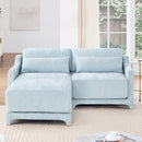 Elegant Two-Seater Sofa with Ottoman and Lumbar Pillows in Sky Blue Chenille, High-Quality Wood and Sponge