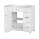 36' Bathroom Vanity with Ceramic Sink, White, Solid Wood Frame, Soft Close Doors, Adjustable Shelves, 3 Drawers ,Including Double-Depth Drawer for Hairdryer Storage(Old sku:SV000003AAW-2)