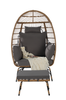 Wicker Egg Chair,Rattan Egg Chair Indoor Outdoor,Oversized Large Egg Chairs 600lbs with Ottoman and Thick Cushions for Porch, Backyard, Balcony