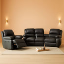 Manual Recliner Sofa Set Black With Cup Holder Storage Console
