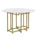 TOPMAX Space-Saving 5-Piece Extendable Kitchen Dining Table Set for Small Spaces - Round Faux Marble Top with Golden Frame, 4 Upholstered Chairs, Compact Foldable Design,White+Black