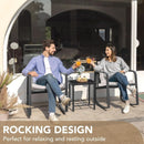 Beige 3 Piece Rocking Patio Bistro Set With Tempered Glass Coffee Table For Outdoor Furniture