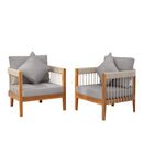 [Set of 2] Acacia Wood Outdoor Club Chair with Handwoven Rope Accents & Curved Backrest - Water-Resistant Boho Patio Lounge Chair with Removable Cushions for Porch, Garden