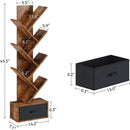 Rustic Brown 7 Shelf Tree Bookshelf With Drawer Living Room
