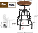 Adjustable Brown Bar Stool With Wood Seat Counter Height