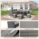 7 Piece Outdoor Patio Sectional Set All Weather Wicker Grey Cushions