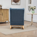 25.4'W Modern Rocking Chair for Nursery, Mid Century Accent Arm Rocker With Retractable Footrest, Side Pocket, Comfy Upholstered Wingback Wooden Glider Chair for Living Room Baby Kids Room. Blue
