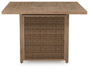 Walton Bridge - 5 Pc. - Square Bar Table W/Fire Pit, 4 Barstools - Driftwood