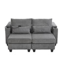 Convertible Chaise Lounge 63' Loveseat Sofa Bed with USB Ports, Cup Holders, Phone Holder, Ample Storage, Grey Corduroy