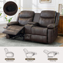Brown PU Leather Two Seater Loveseat Recliner With Console And Double Reclining