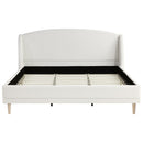 King Size Upholstered Platform Bed Boucle Fabric and Wingback Headboard, Rounded Corners, White