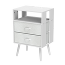 2 Pack Modern Nightstand with Charging Station, Bedside Tables with LED Light and Fabric Drawers