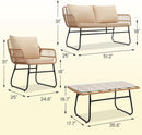 Four Piece Outdoor Wicker Sofa Rattan Chairs Set