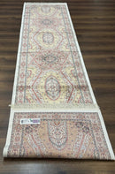 Turkish Silk Runner Rug 2.6 x 12, Hereke Mamluk Runner, Bamboo Silk, New