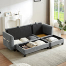 Modern L-Shaped Sectional Sofa with Storage, Movable Ottoman, and Throw Pillows, Grey Chenille, 83'
