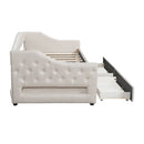 Upholstered Twin XL Size Daybed with LED Belt and 2 Drawers, Beige, Linen Material