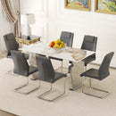 Table and chair set.63*31.4 Inch Pandora Patterned Sintered Stone Dining Table Set - 6 Dark Gray Chairs With Silver Metal Legs.Modern Light Luxury.Perfect For Dinner Room,Meeting Room,Kitchen,etc.