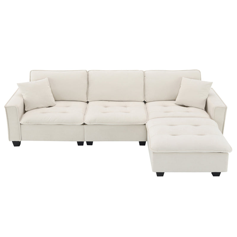 Walker Edison | Suede Modern Sectional L Shape Sofa with Ottoman