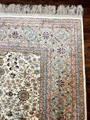 Wonderful Silk Hereke Rug 8x12, Silk Pile on Silk Foundation, Ivory/Cream, Floral Pattern, Handmade, Vintage