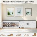 2 Tier Shoe Bench with Padded Seat, 2 Barn Doors and Adjustable Shelves, for Entryway and Living Room, White MDF