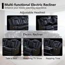 Black Leather Power Reclining Sectional Sofa Living Room