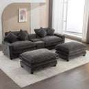 Modern Chenille Upholstered Sectional Sofa with Ottomans, USB Ports, Cup Holders, and Storage in Grey