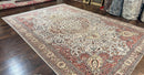 Turkish Sivas Rug 9x12, Handmade Vintage Wool Carpet, Cream Ivory