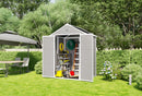 Campcraft 6*5ft resin storage shed, high quality pp material, strong structure, waterproof, rust and UV proof, large storage space, 12mm thick pp board, HD window lighting