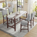 5-Piece Counter Height Dining Set, Faux Marble Bar Table with 4 Upholstered Chairs, Mid-Century Style for Kitchen or Small Spaces