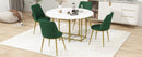 TOPMAX Space-Saving 5-Piece Extendable Kitchen Dining Table Set for Small Spaces - Round Faux Marble Top with Golden Frame, 4 Upholstered Chairs, Compact Foldable Design,White+Green