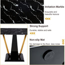 Black Marble Pattern Tempered Glass Dining Set - 71'x35.4' with 8 White and dark gray spliced PU Chairs With a Widened Backrest Design.
