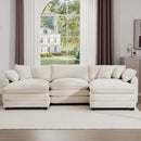 Oversized Modular Cushion Sofa with Ottomans, Comfy Upholstered U-Shaped Convertible Corner Sectional Sofa, Light Beige Corduroy