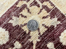 Peshawar Rug 5x7, Beige and Maroon, Vintage Handmade Wool Traditional Carpet 5 x 7 ft, Pakistani Rug, Agra Pattern, Very Fine 260 KPSI