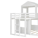Wooden Twin Over Full Bunk Bed, Loft Bed with Playhouse, Farmhouse, Ladder and Guardrails, White( old sku: LT000327AAK )