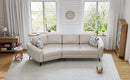 Upholstered 3-seater Curved Sofa with Printed Pillows, Beige Chenille, 111 Inches
