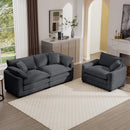 Modern Living Room Sofa Two-Piece Set, Grey Corduroy, Single and 3-Seater Sofas