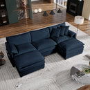 Modular Oversized Deep Seat U Shaped Couch Set with Movable Ottomans, Chenille Blue, 3-Seater Comfy Cloud Sofa