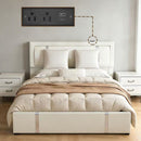 Upholstered Platform Bed Frame With Adjustable LED Headboard, USB C-Charging, Hydraulic Lift