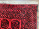 Afghan Turkoman Rug 7x10, Vintage Yamud Beshir Bokhara Carpet, Red and Black Bukhara Hand-Knotted Oriental Wool Handmade Rug, Elephant Foot