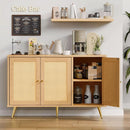Natural Finish Buffet Cabinet Pair With Rattan Doors