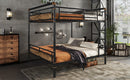 Queen over Queen Metal Bunk Bed, Industrial Detachable Bunkbeds with Safety Guard Rails for Teens, Black(Old SKU W2580S00006)